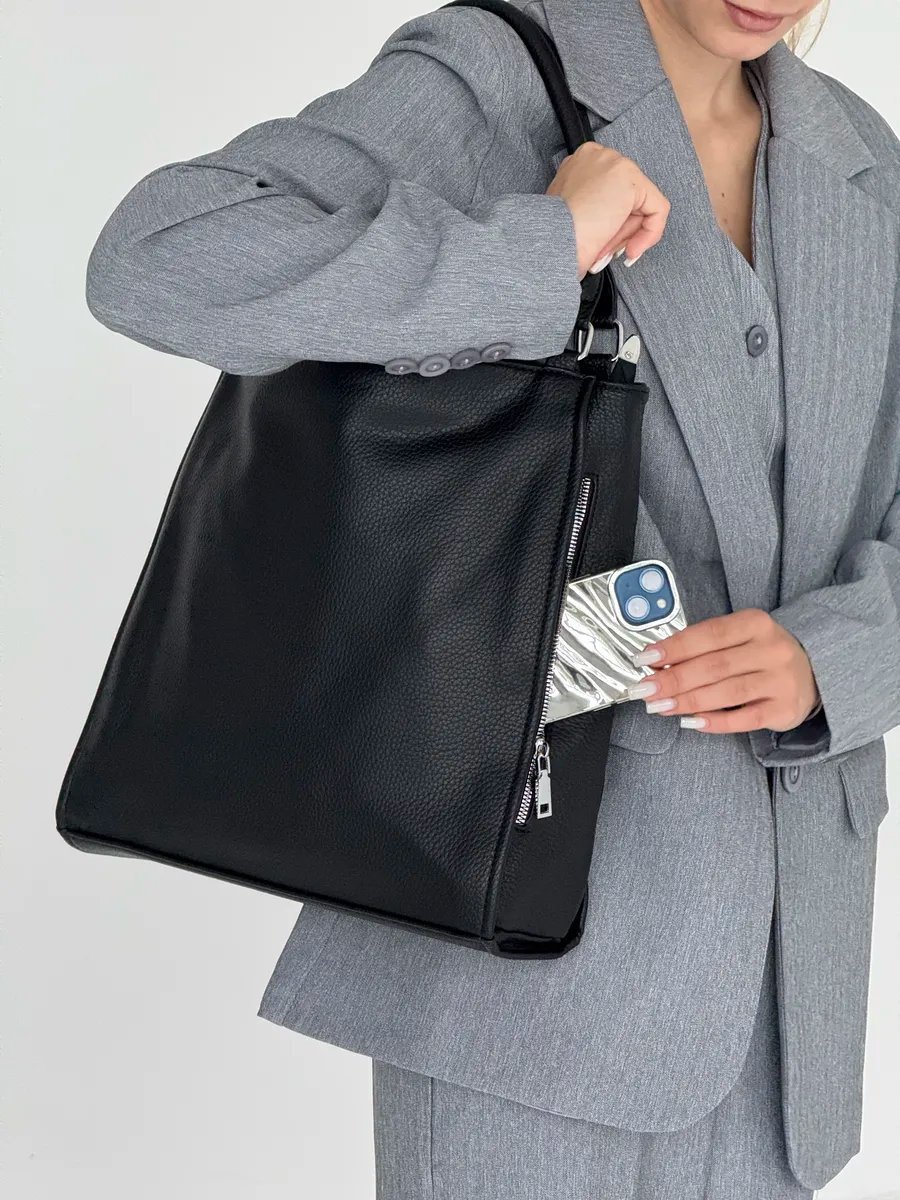 Сумка шоппер VIbags искусственная кожа черный купить,NaN