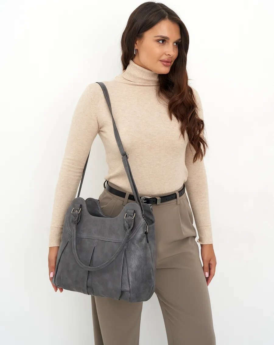 Сумка шоппер ICONIC BAGS искусственная кожа серый купить,NaN