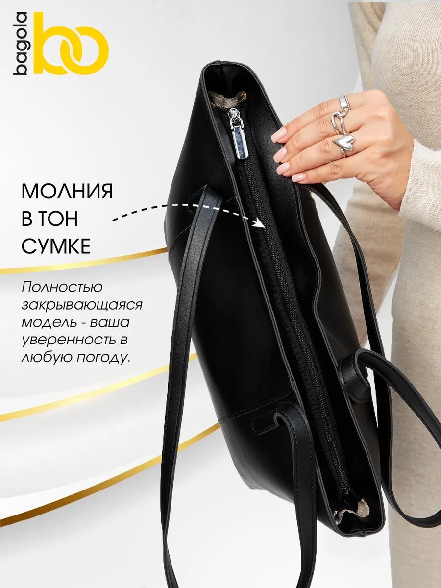 Сумка шоппер BAGOLA экокожа черный купить,NaN