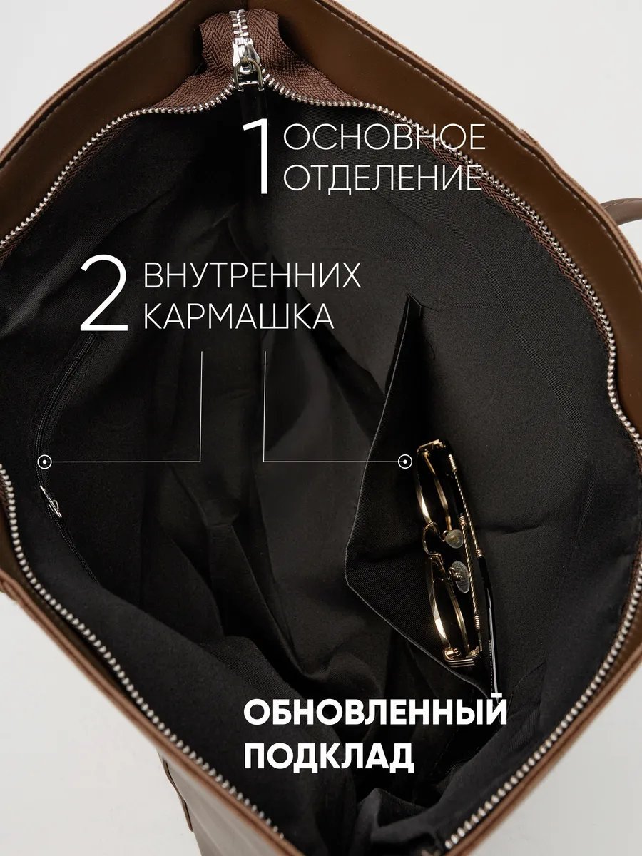 Сумка шоппер PYARI экокожа коричневый купить,NaN