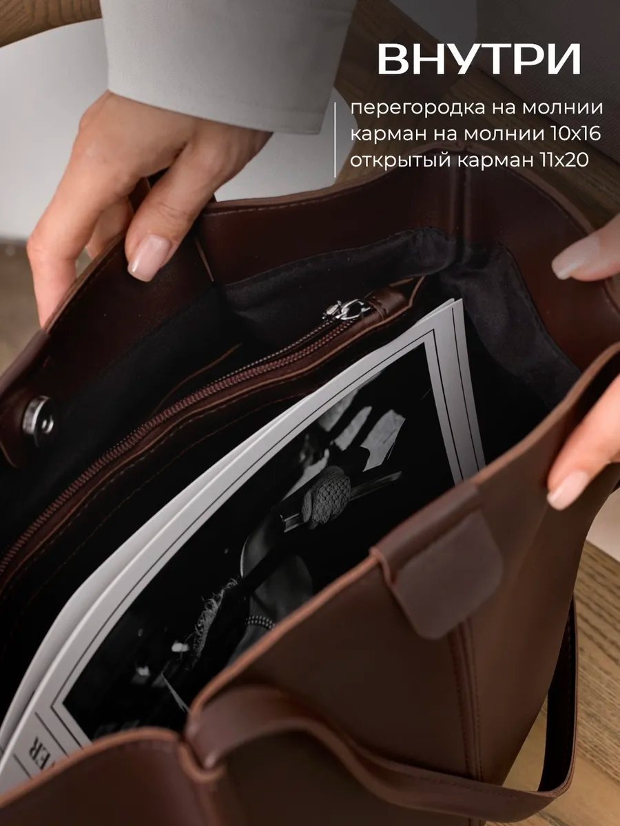 Сумка шоппер heybags экокожа коричневый купить,NaN