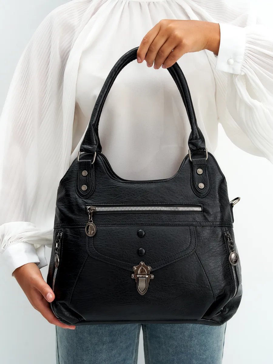 Сумка шоппер ICONIC BAGS искусственная кожа черный купить,NaN