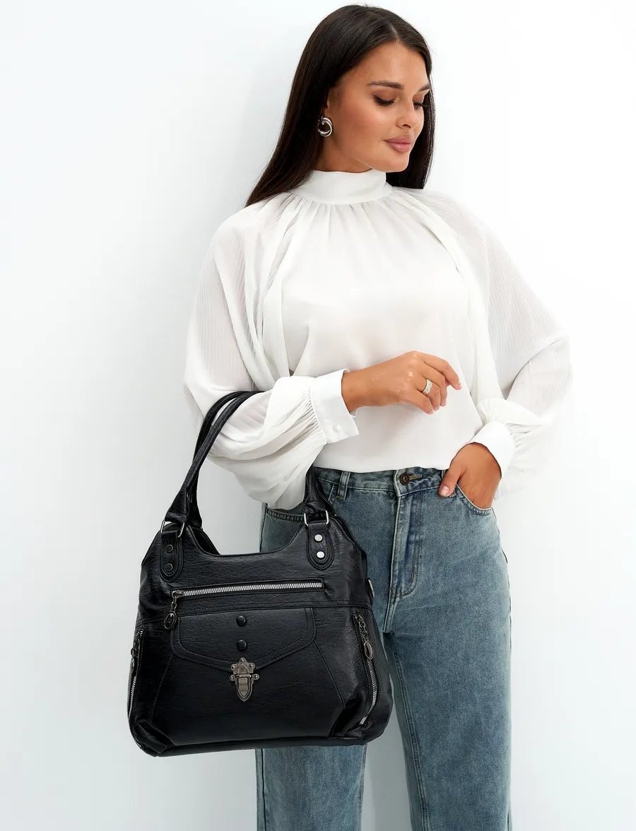 Сумка шоппер ICONIC BAGS искусственная кожа черный купить,NaN