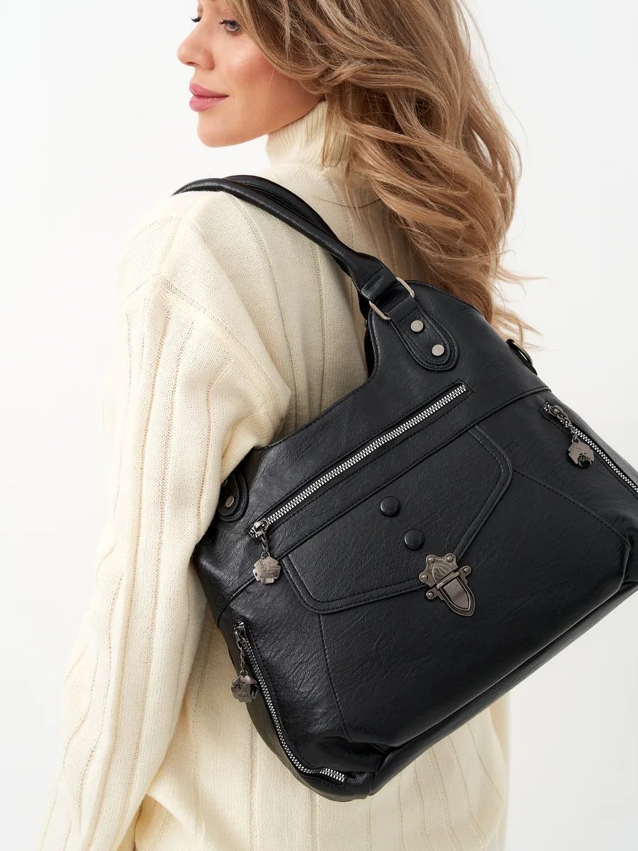 Сумка шоппер ICONIC BAGS искусственная кожа черный купить,NaN