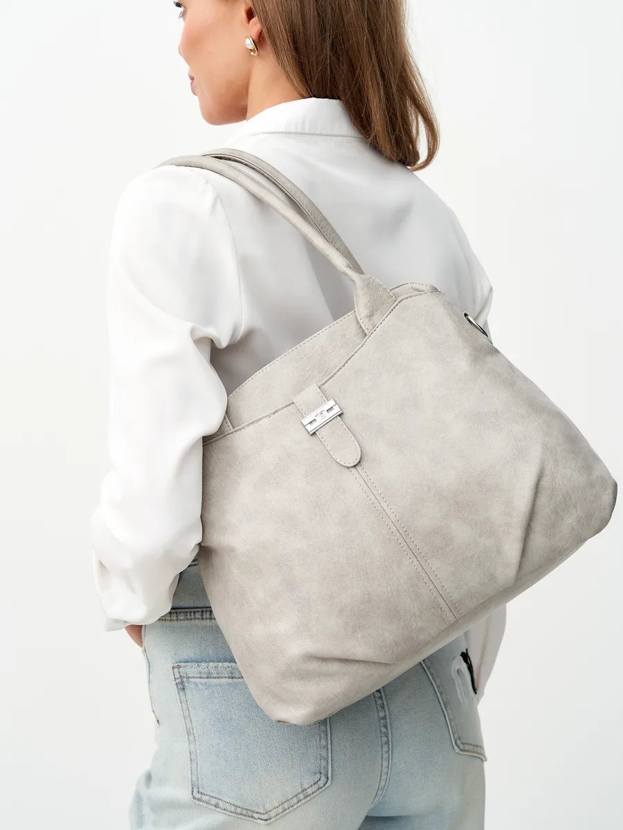 Сумка шоппер ICONIC BAGS искусственная кожа серый купить,NaN