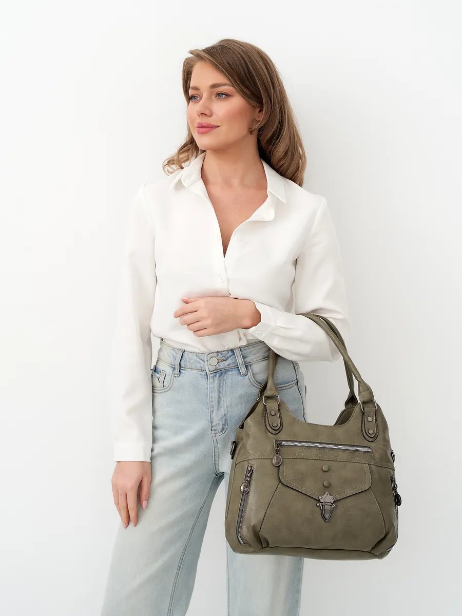 Сумка шоппер ICONIC BAGS искусственная кожа зеленый купить,NaN