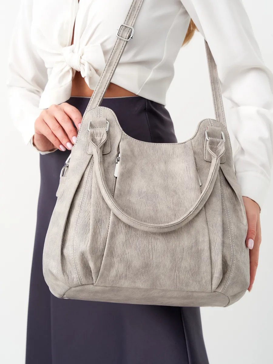 Сумка шоппер ICONIC BAGS искусственная кожа серый купить,NaN