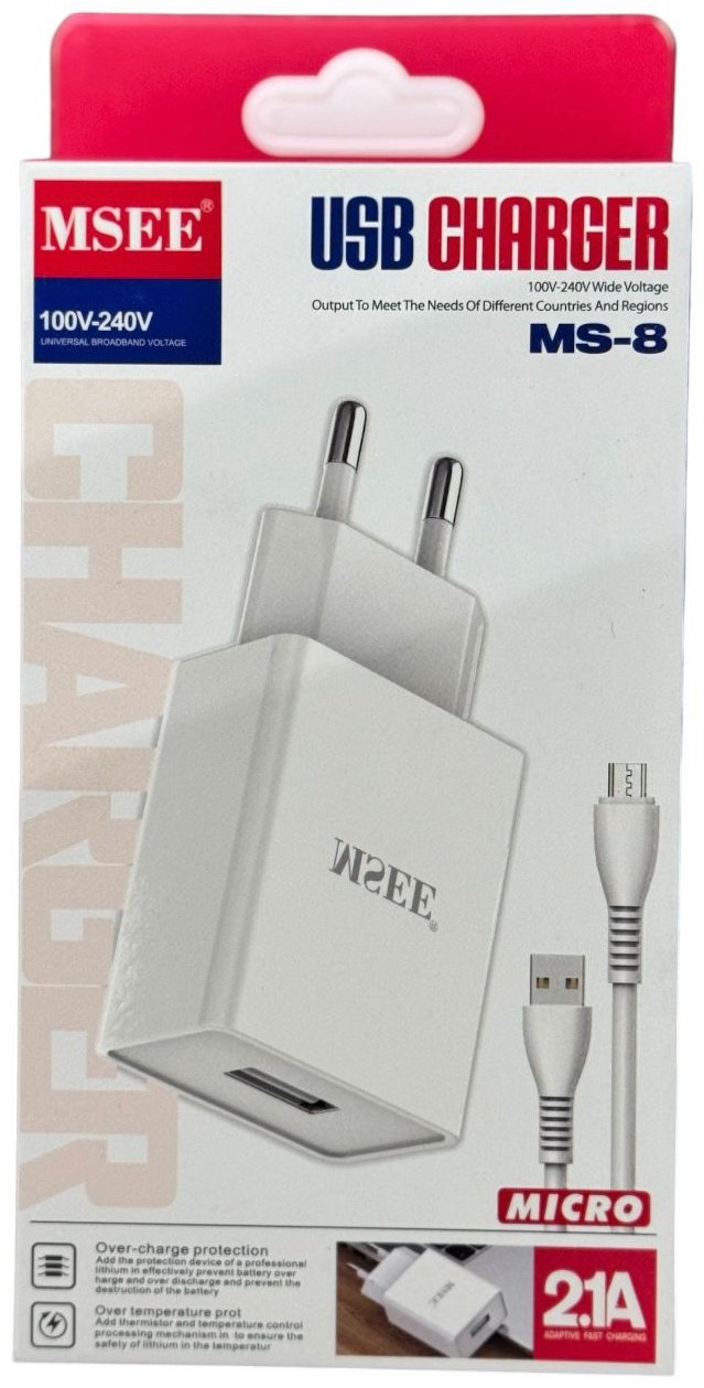 Зарядное устройство MSEE MS -8 USB, USB Type-C 12 Вт белый