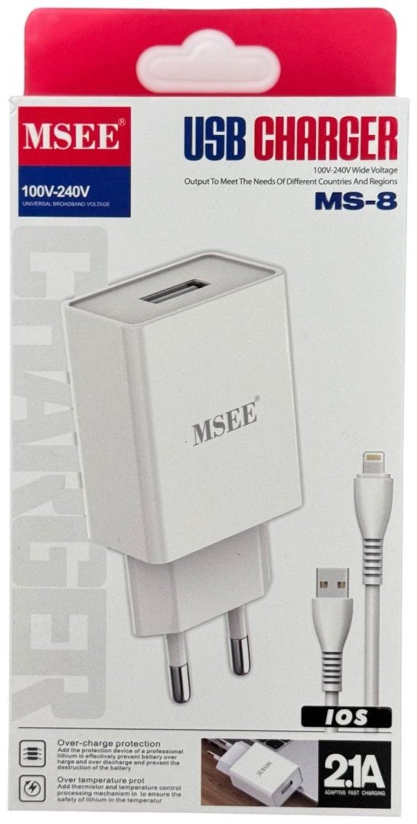 Зарядное устройство MSEE MS -08 USB, Lightning 12 Вт белый