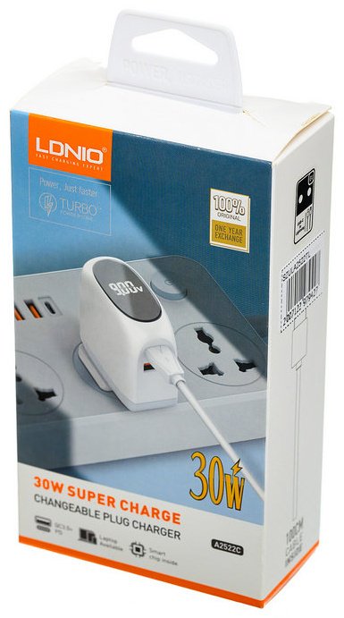 Зарядное устройство LDNIO A2522 USB, USB Type-C белый