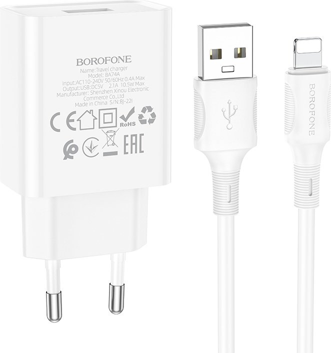Зарядное устройство Borofone BA74A USB, Lightning 10.5 Вт белый - ForteMarket Зарядное устройство Borofone BA74A USB, Lightning 10.5 Вт белый купить,1953