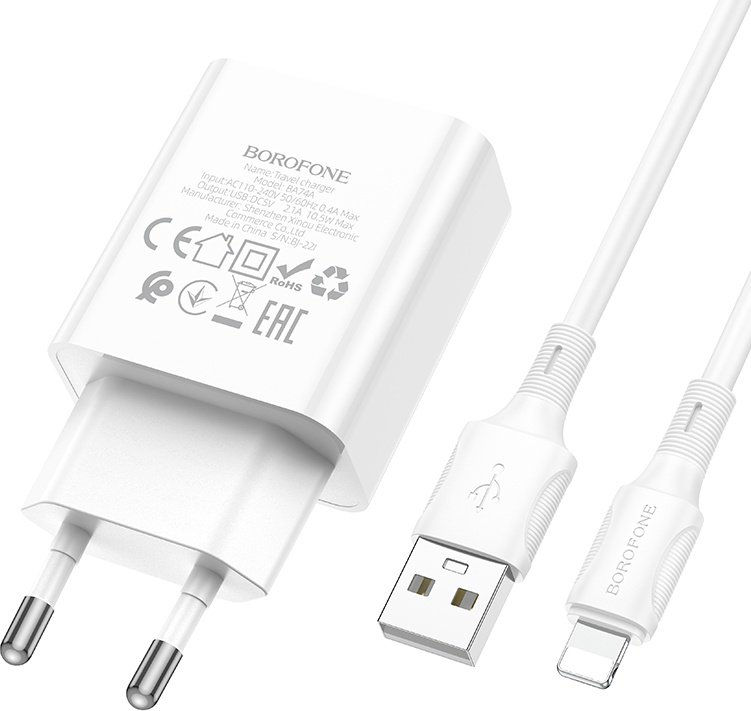 Зарядное устройство Borofone BA74A USB, Lightning 10.5 Вт белый - ForteMarket Зарядное устройство Borofone BA74A USB, Lightning 10.5 Вт белый купить,1953