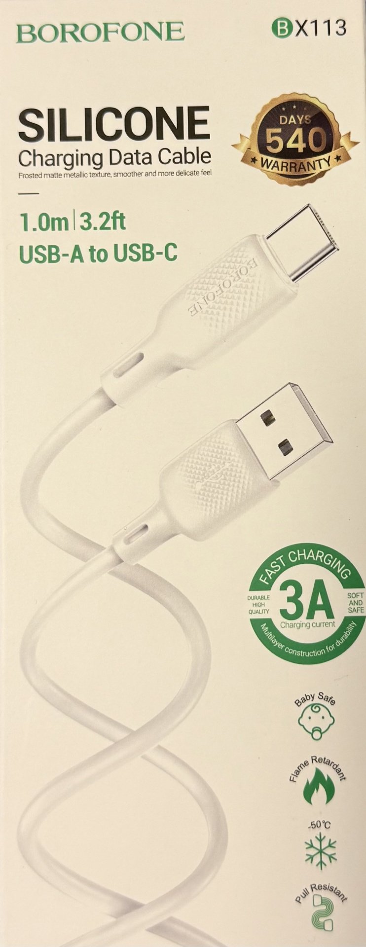 Кабель Borofone USB 2.0 (F), USB TypeC (M), 1 м, белый