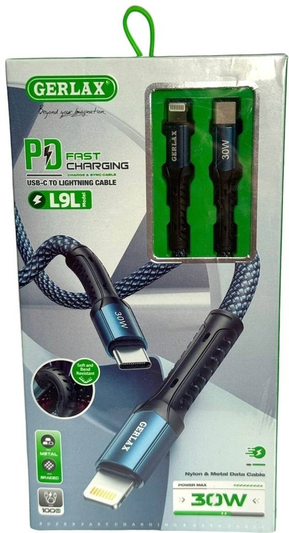 Кабель GERLAX USB TypeC (M), Lightning (M), 1 м, L9L синий купить,1279
