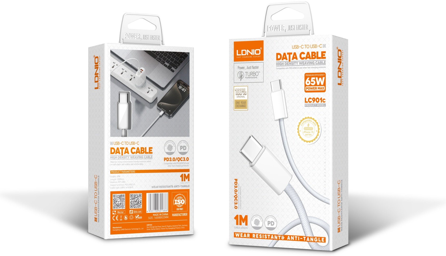 Кабель LDNIO USB TypeC (M), 1 м, LC901C 65W белый купить,1070