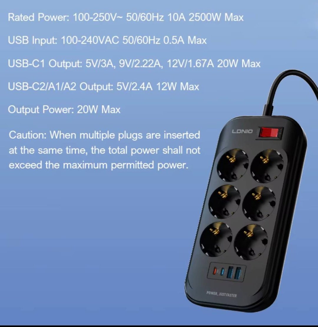 Сетевой фильтр LDNIO SE6403C, 2 м