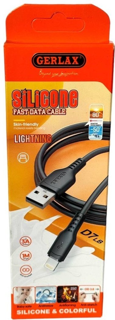 Кабель GERLAX USB 2.0 (M), Lightning (M), 1 м, D7LB черный купить,949