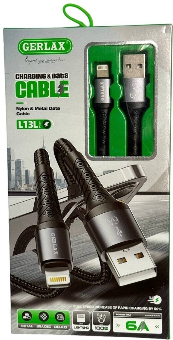 Кабель GERLAX USB 2.0 (F), Lightning, 1 м, L13L черный купить,499