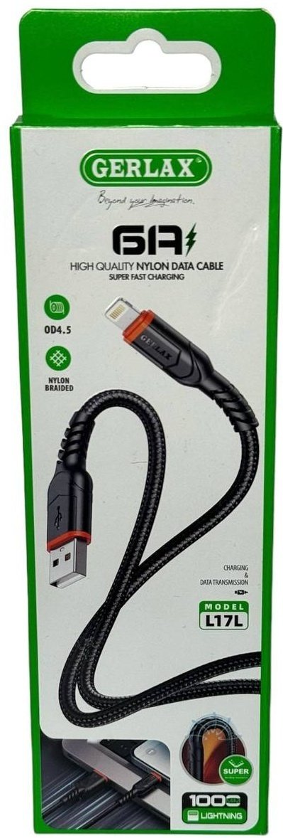 Кабель GERLAX USB 2.0 (M), Lightning (M), 1 м, L17L черный купить,960
