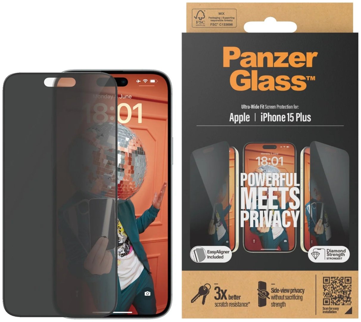 Стекло PanzerGlass для Apple iPhone 15 Plus черный купить,1069