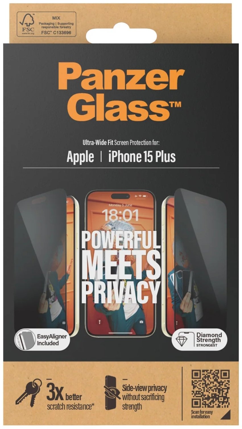 Стекло PanzerGlass для Apple iPhone 15 Plus черный купить,1069