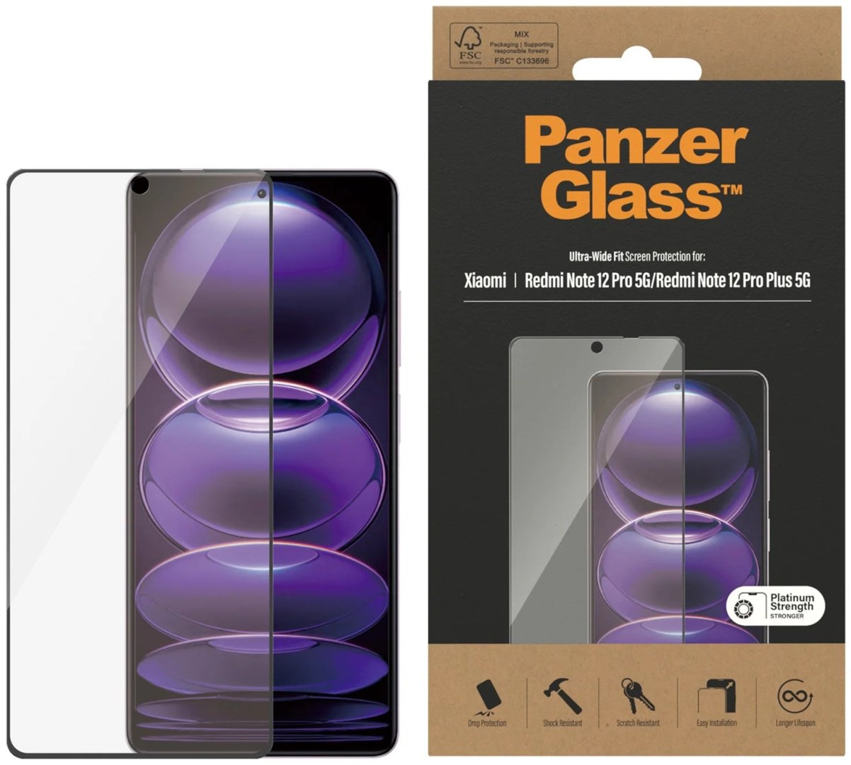 Стекло PanzerGlass для Xiaomi Redmi Note 12 Pro 4G черный