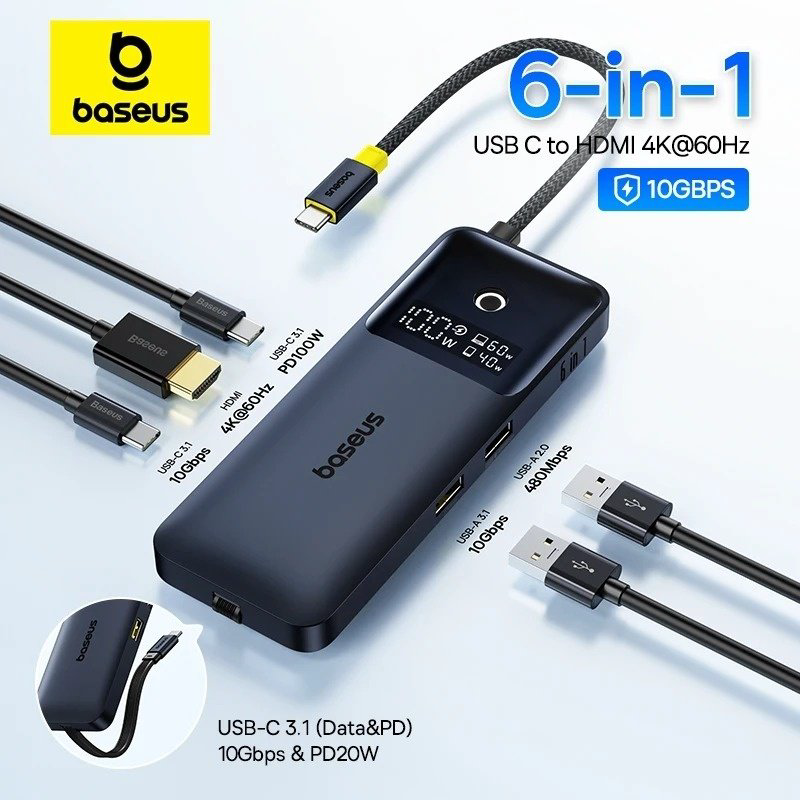 Док-станция Baseus Baseus Dual Fast Charging 6in1 B00070902123-00 черный купить,NaN