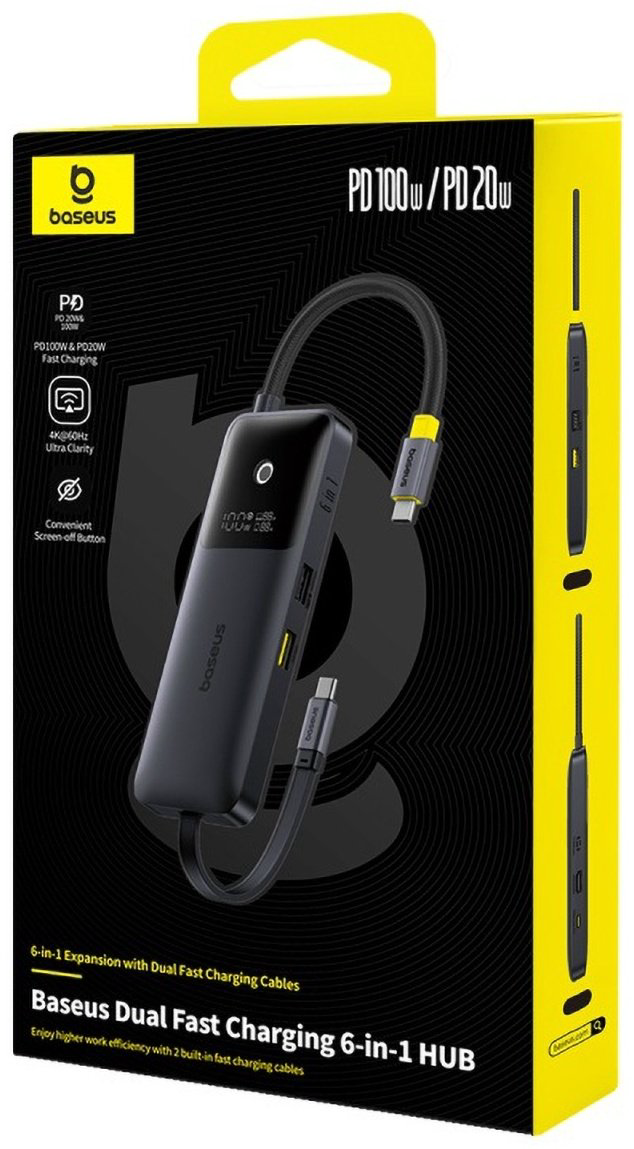 Док-станция Baseus Baseus Dual Fast Charging 6in1 B00070902123-00 черный купить,NaN