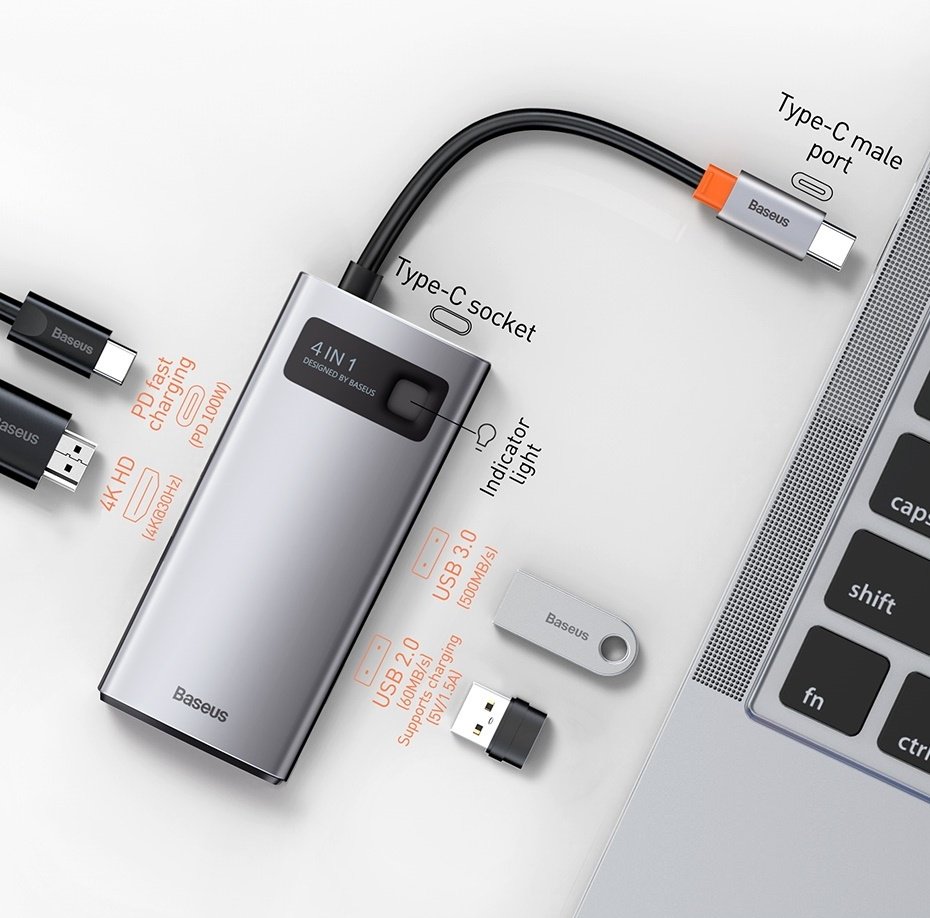 Док-станция Baseus Metal Gleam 4in1 CAHUB-CY0G серый купить,0