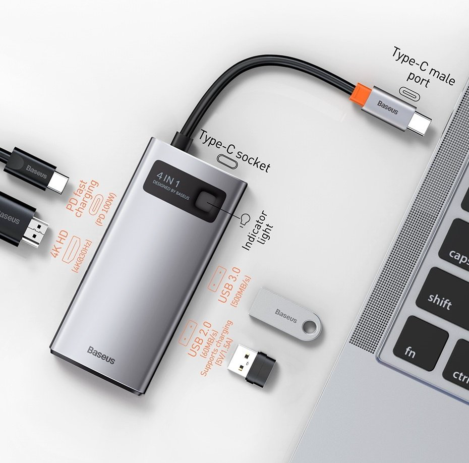 Док-станция Baseus Metal Gleam 4in1 CAHUB-CY0G серый купить,NaN