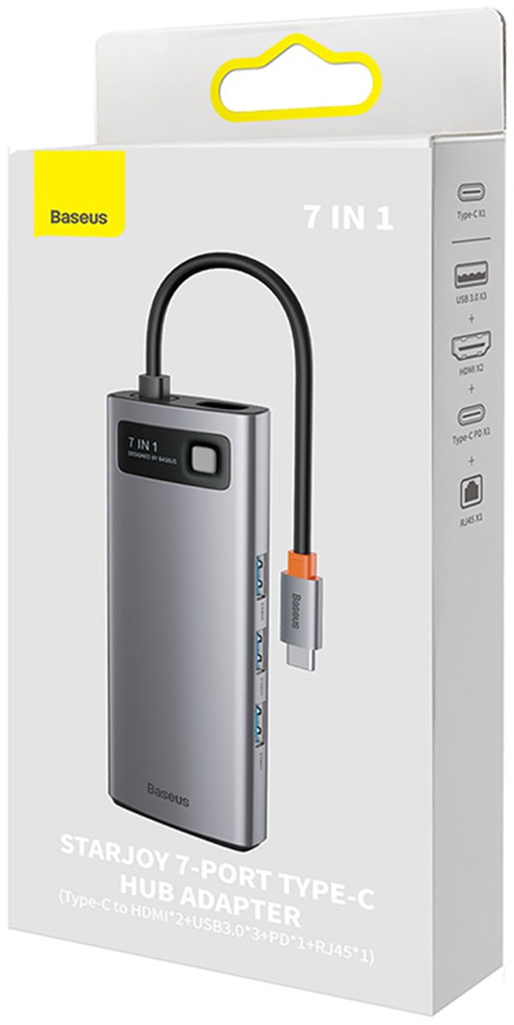 Док-станция Baseus Metal Gleam 7in1 WKWG040113 серый купить,NaN
