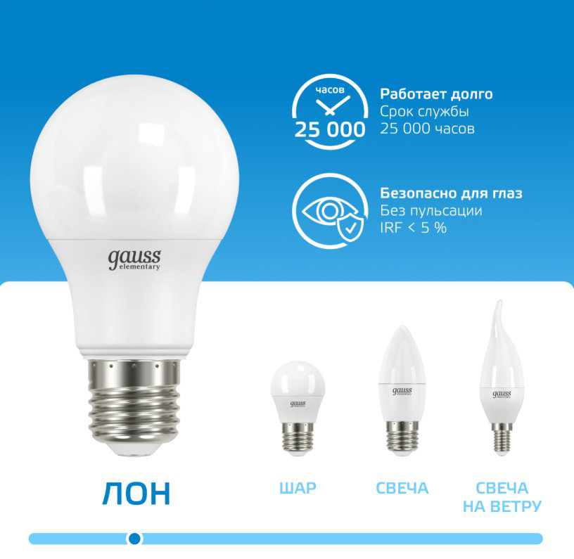 Gauss 15W E27, светодиодная, холодный белый купить,NaN