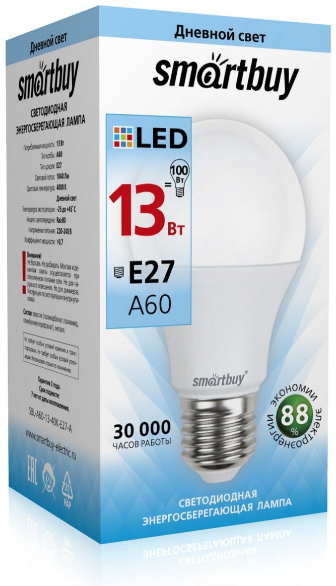 Smartbuy 13W E27, светодиодная, дневной белый купить,NaN