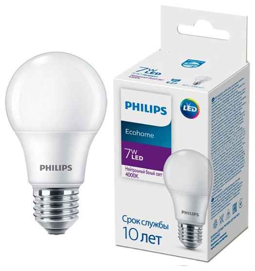 Philips 7W E27, светодиодная, нейтральный белый купить,NaN