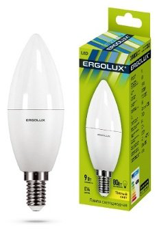 Ergolux 9W Е14, светодиодная, естественный белый купить,NaN