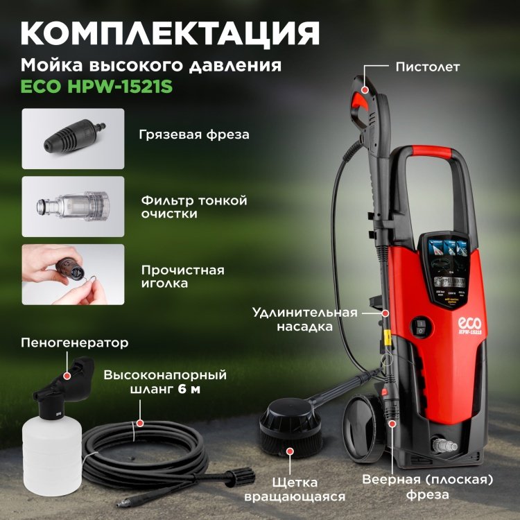 Мойка высокого давления ECO электрический 150 бар, HPW-1521S HPW1521S0001 купить,0