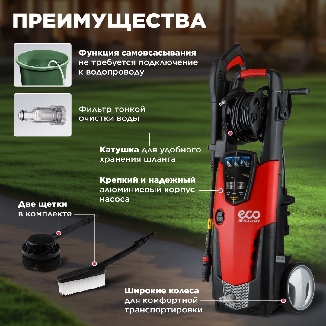 Мойка высокого давления ECO электрический 165 бар, HPW-1723RS HPW1723RS001 купить,0