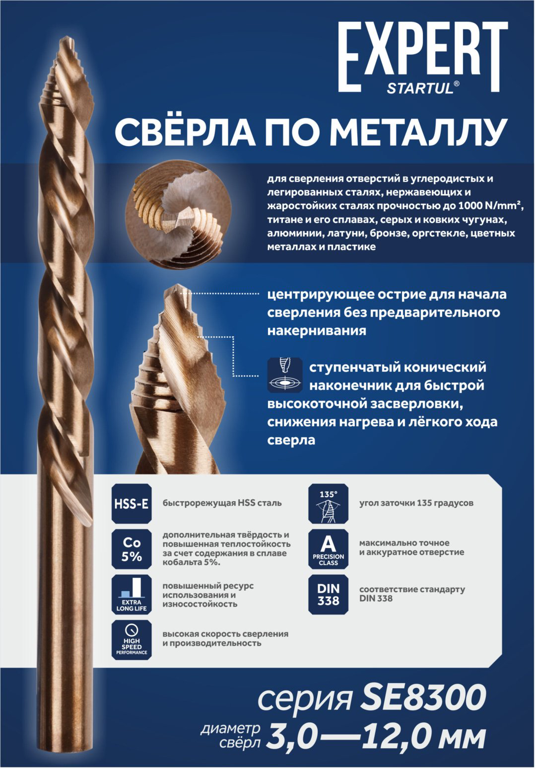 Сверло Startul спиральное Expert HSS-Co (SE8300-100) 10 мм, 1 шт. купить,NaN