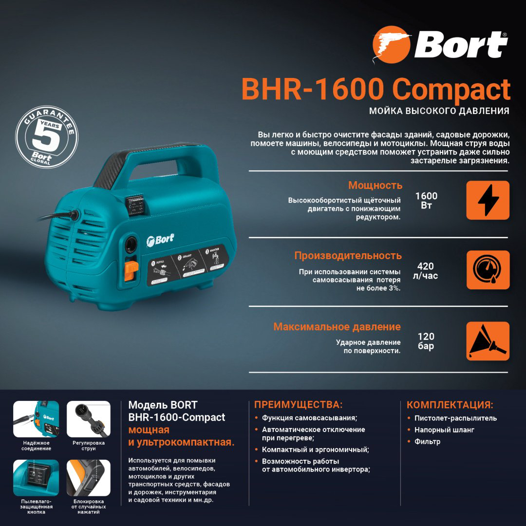 Мойка высокого давления Bort электрический 120 бар, BRT-BHR1600COM купить,NaN
