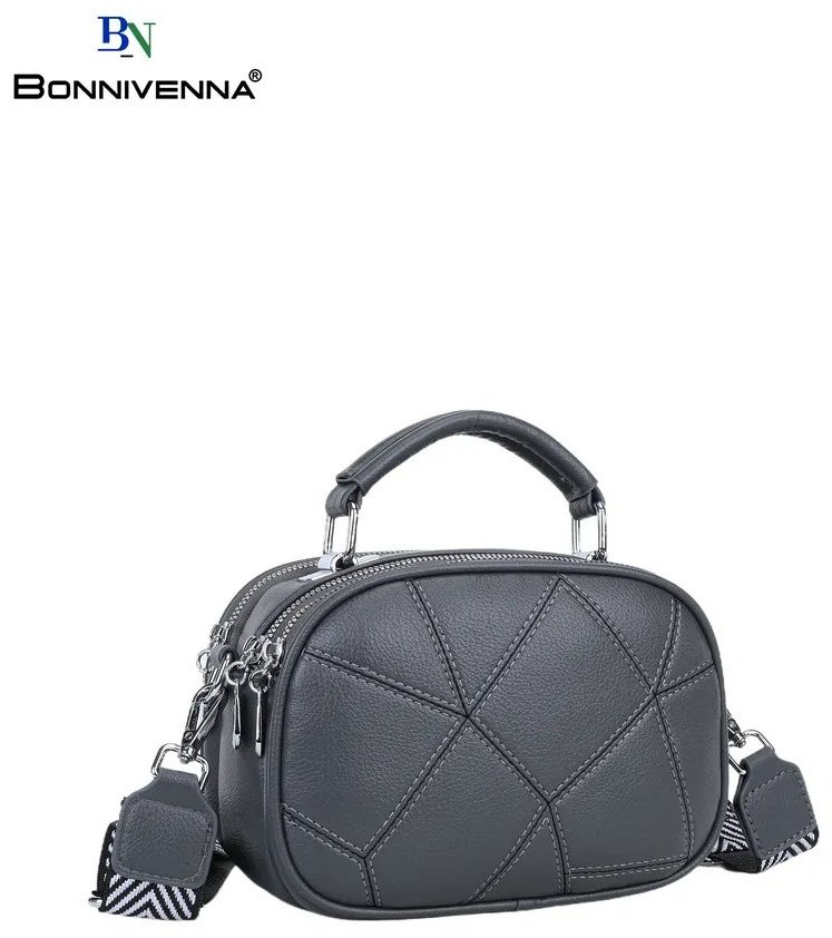 Сумка кросс-боди BONNIVENYA натуральная кожа серый купить,NaN