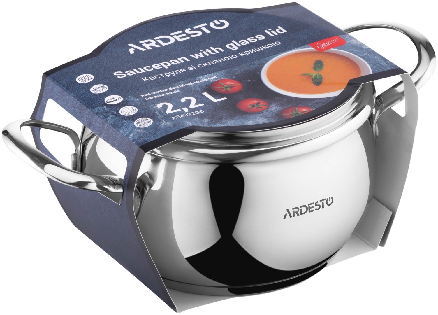 Кастрюля 2.2 л, Ardesto AR4322GB нержавеющая сталь купить,NaN