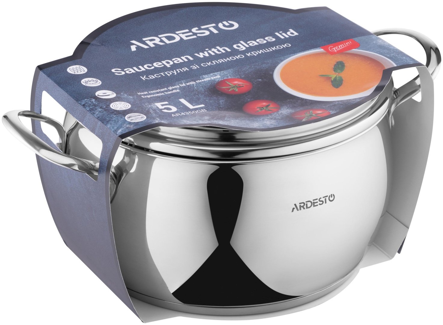Кастрюля 5 л, Ardesto AR4350GB нержавеющая сталь - ForteMarket Кастрюля 5 л, Ardesto AR4350GB нержавеющая сталь купить,11490