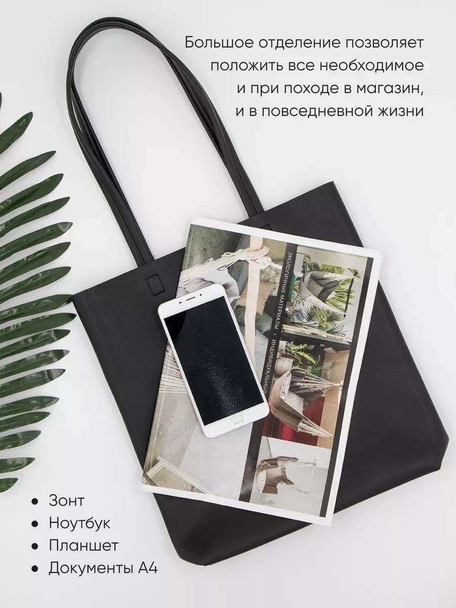 Сумка шоппер Kanterelli экокожа черный купить,NaN