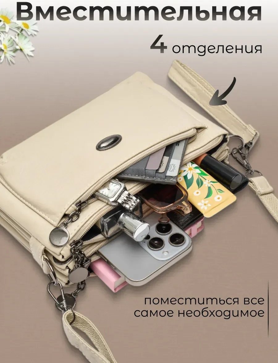 Сумка кросс-боди ToteTrend экокожа бежевый купить,NaN