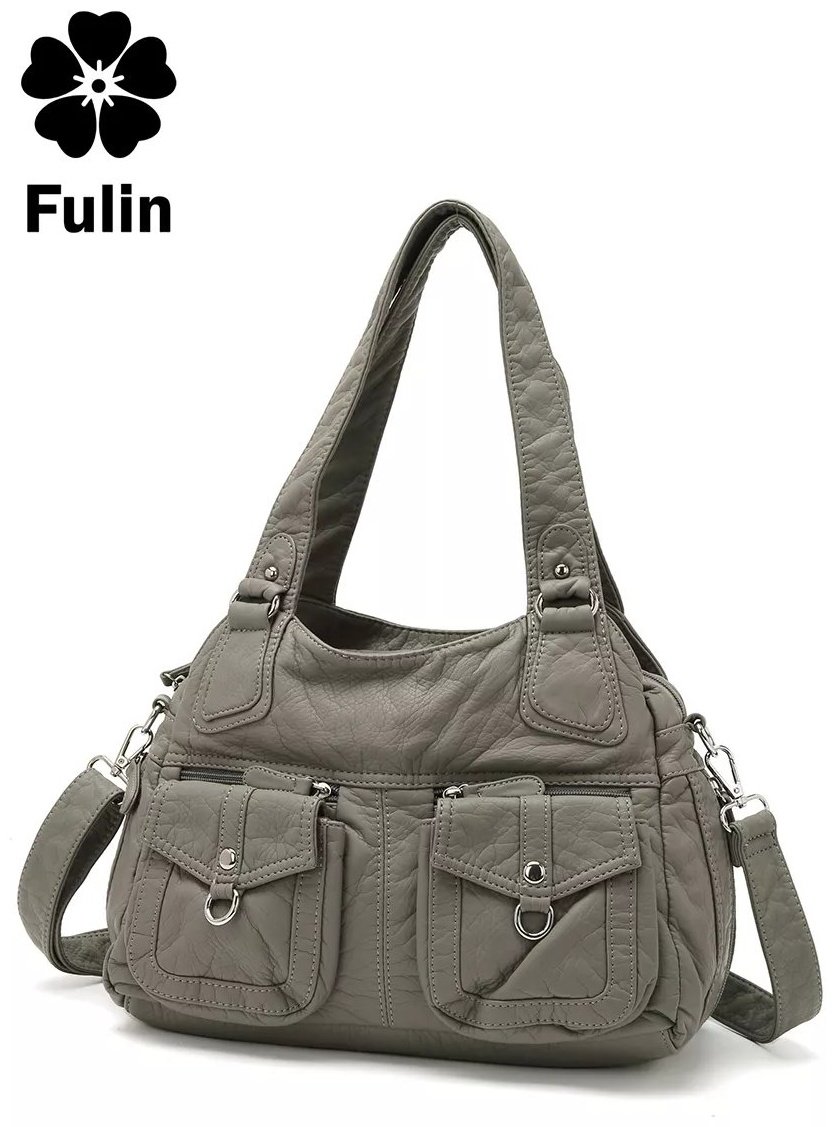 Мини-сумка FULIN экокожа серый купить,NaN