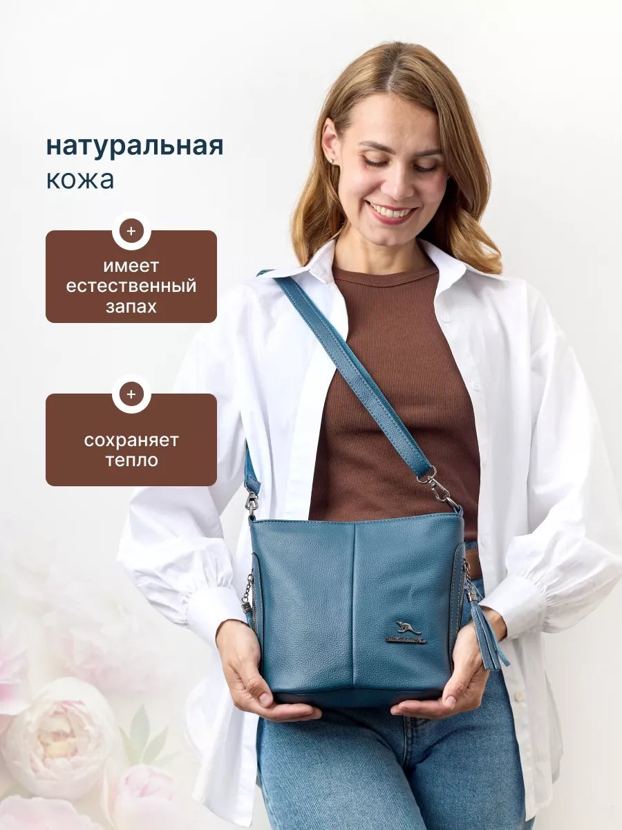 Сумка кросс-боди Кенгуру плюс натуральная кожа синий купить,NaN