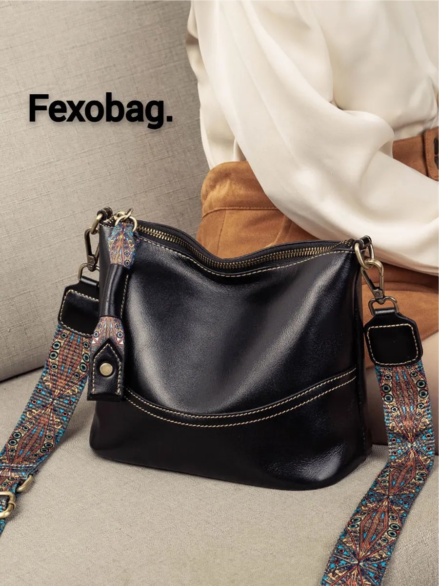 Сумка кросс-боди Fexobag натуральная кожа черный купить,NaN