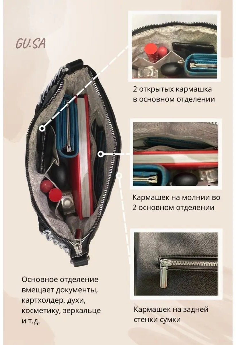 Сумка багет Gu.Sa экокожа черный купить,NaN