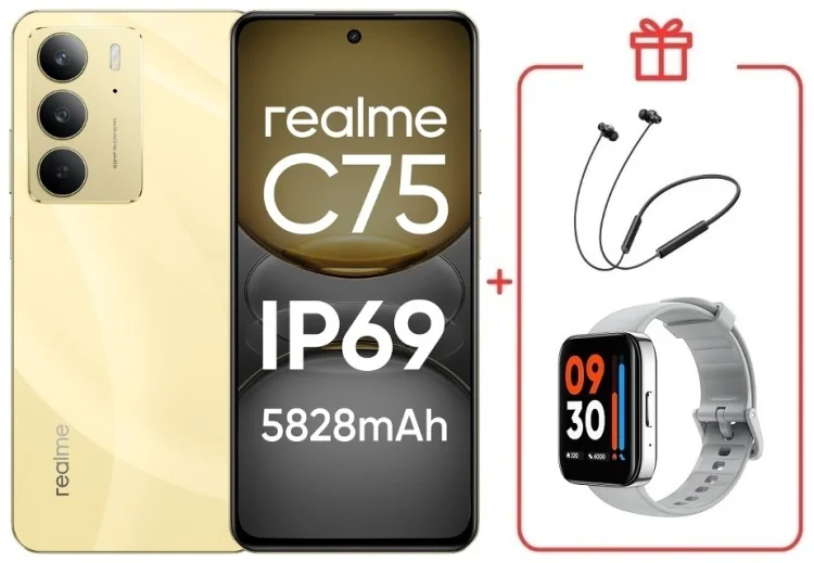 Смартфон Realme С75 8 ГБ/128 ГБ золотистый + подарок купить,NaN
