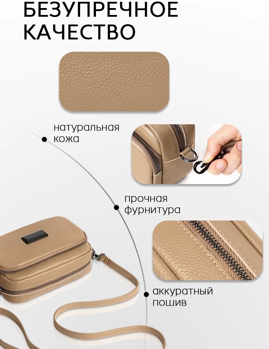Сумка кросс-боди Fexobag натуральная кожа бежевый купить,NaN